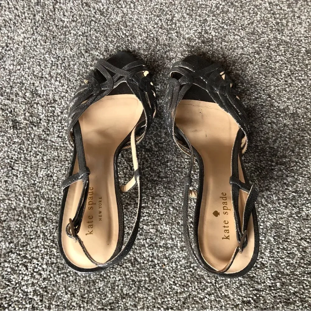 KATE SPADE NEW YORK MADE IN ITALY GLITTERY HEELS SILVER SIZE 8.5